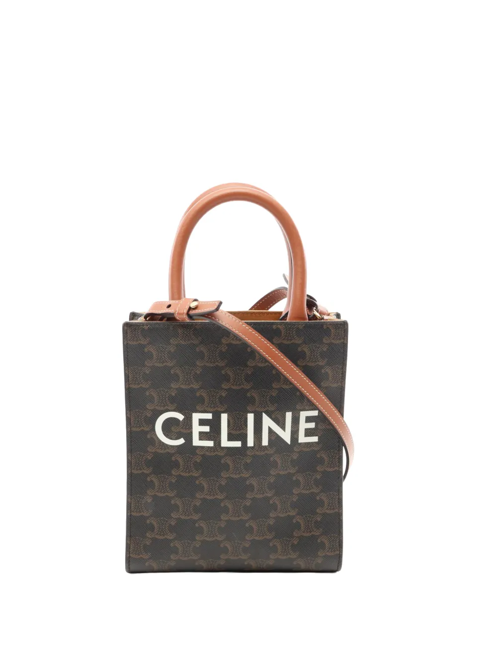 Celine Pre-Owned 2000-2026 Mini Triomphe Coated Canvas Vertical Cabas satchel - Braun