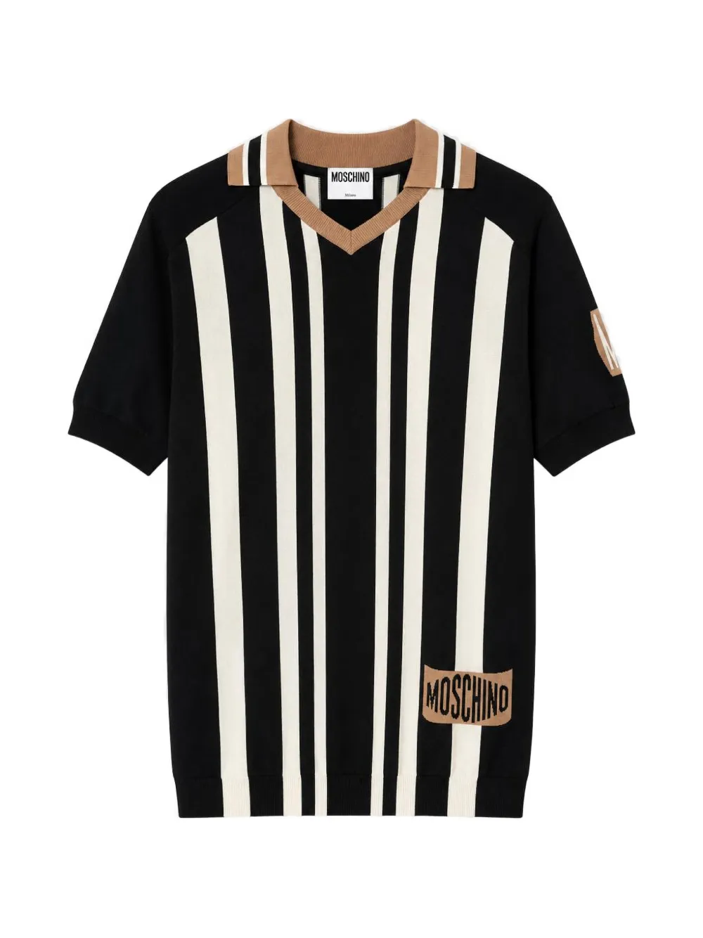 Moschino 스트라이프 로고 패치 폴로 셔츠 | 블랙 | Image 1