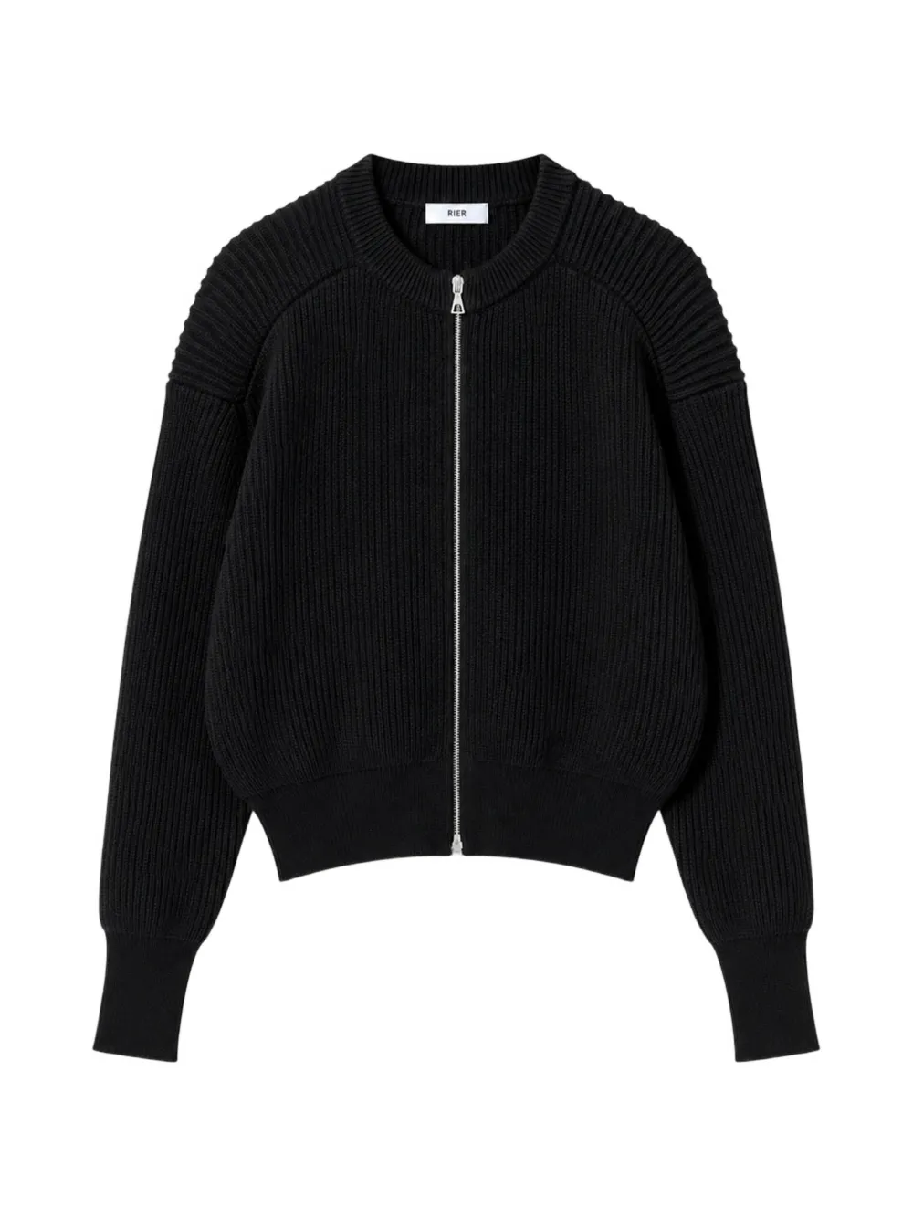 Rier Fisherman-rib Zip-up Cardigan In Black