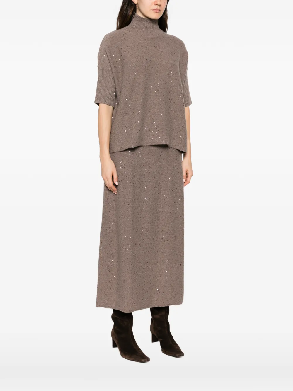Antonelli Sweater met hoge hals en pailletten Bruin