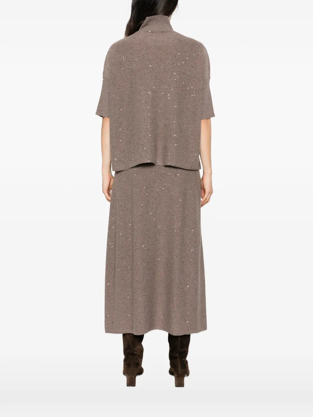 Antonelli Sweater met hoge hals en pailletten Bruin