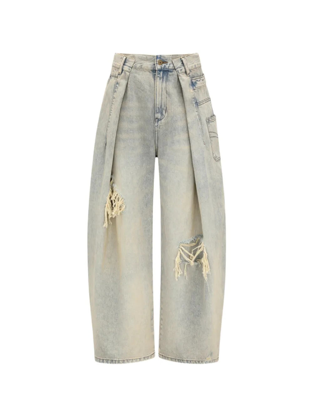 Feng Chen Wang pleated distressed jeans Blauw