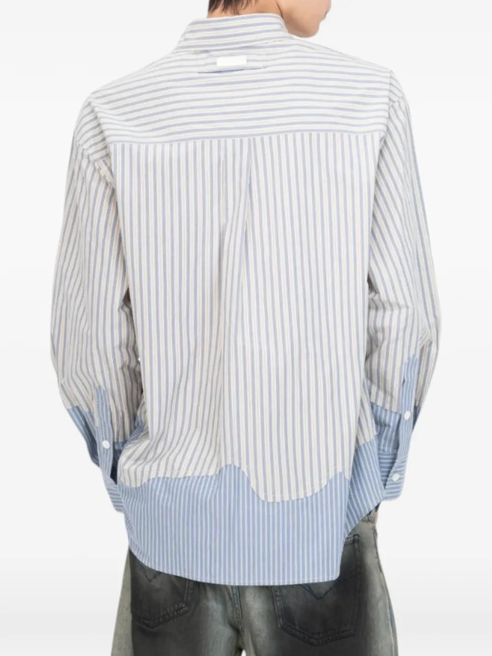 Feng Chen Wang striped patchwork shirt Blauw