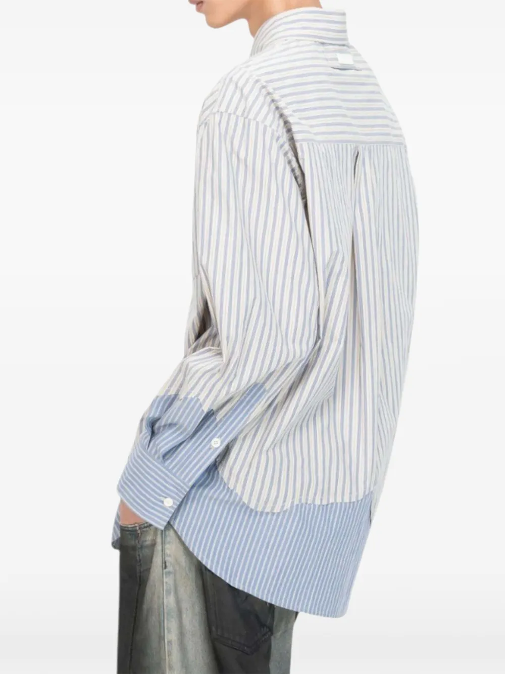 Feng Chen Wang striped patchwork shirt Blauw