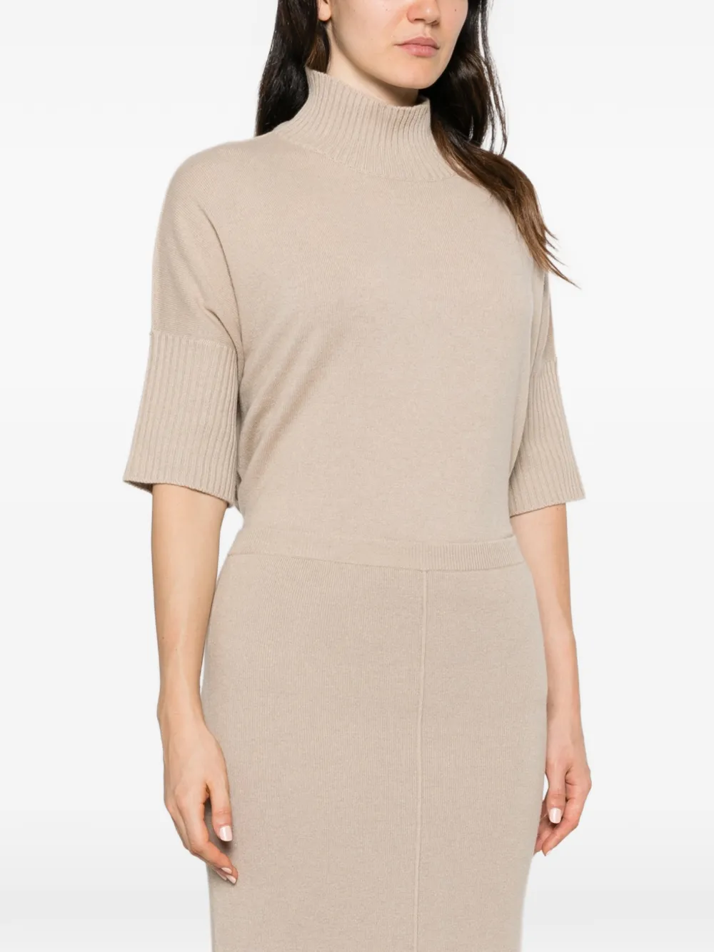 Antonelli ribbed-knit rear-slit skirt Beige