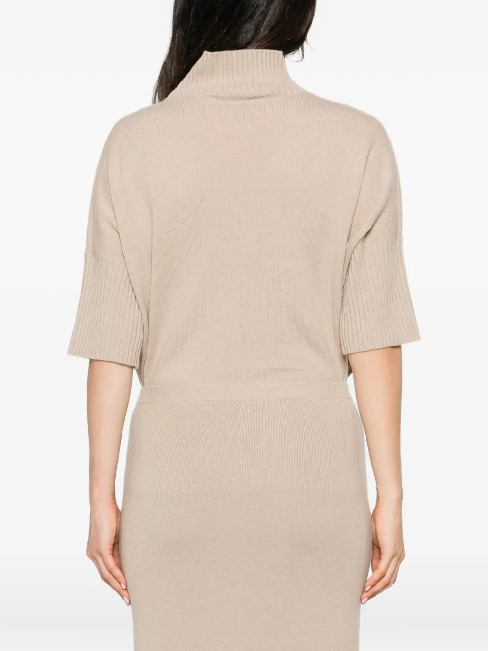 Antonelli ribbed-knit rear-slit skirt Beige