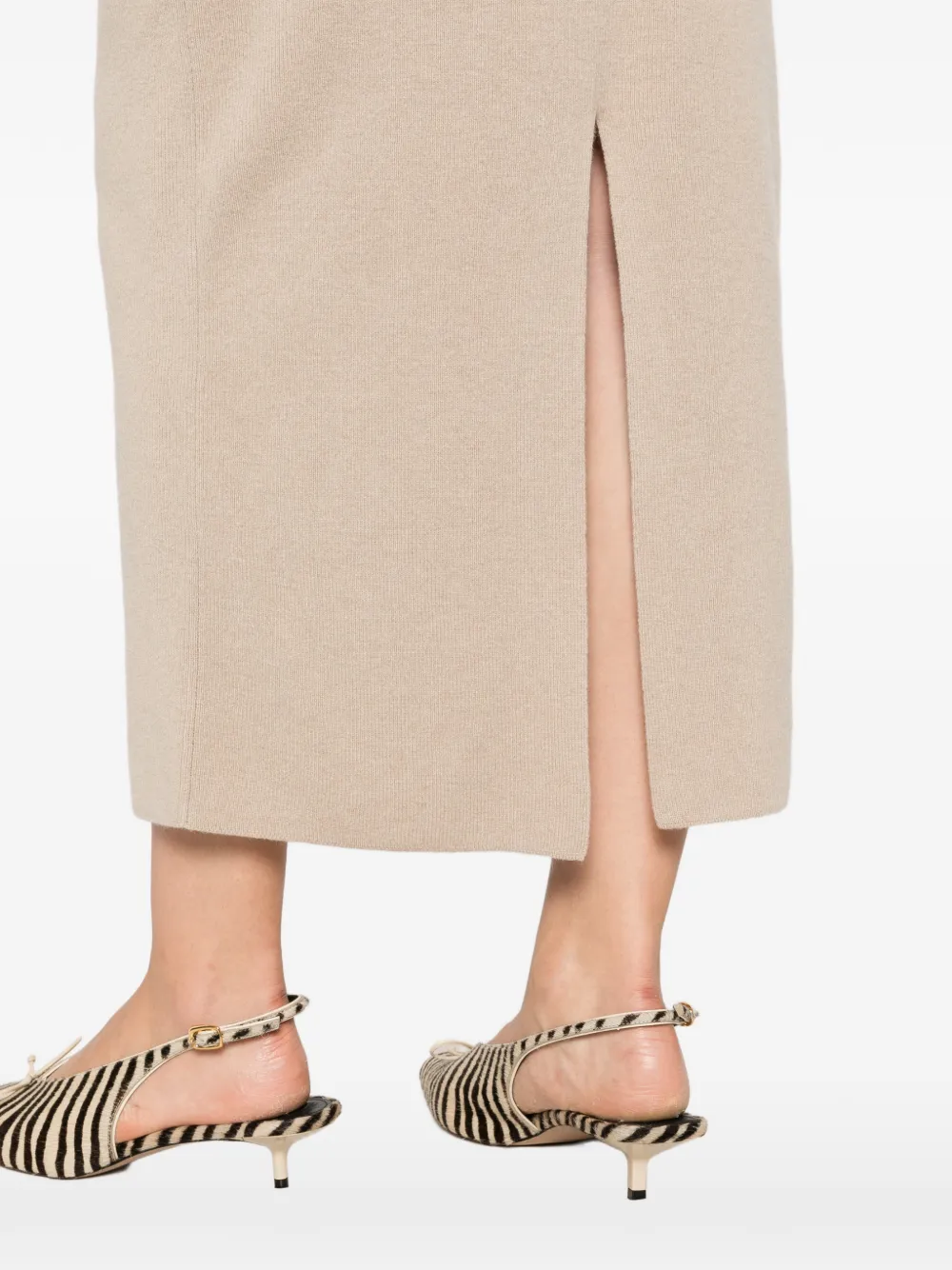 Antonelli ribbed-knit rear-slit skirt Beige