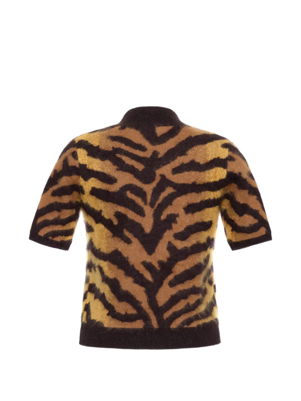 Adam Lippes Ari tiger-print cashmere short-sleeve blouse Zwart