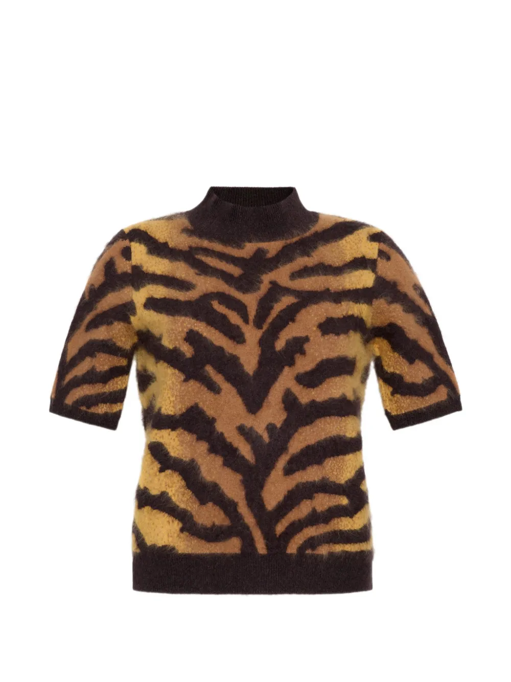 Adam Lippes Ari tiger-print cashmere short-sleeve blouse Zwart