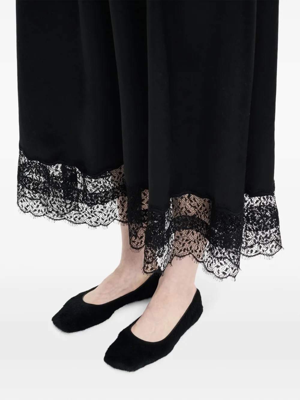 Maria McManus lace-trim gathered midi skirt Zwart