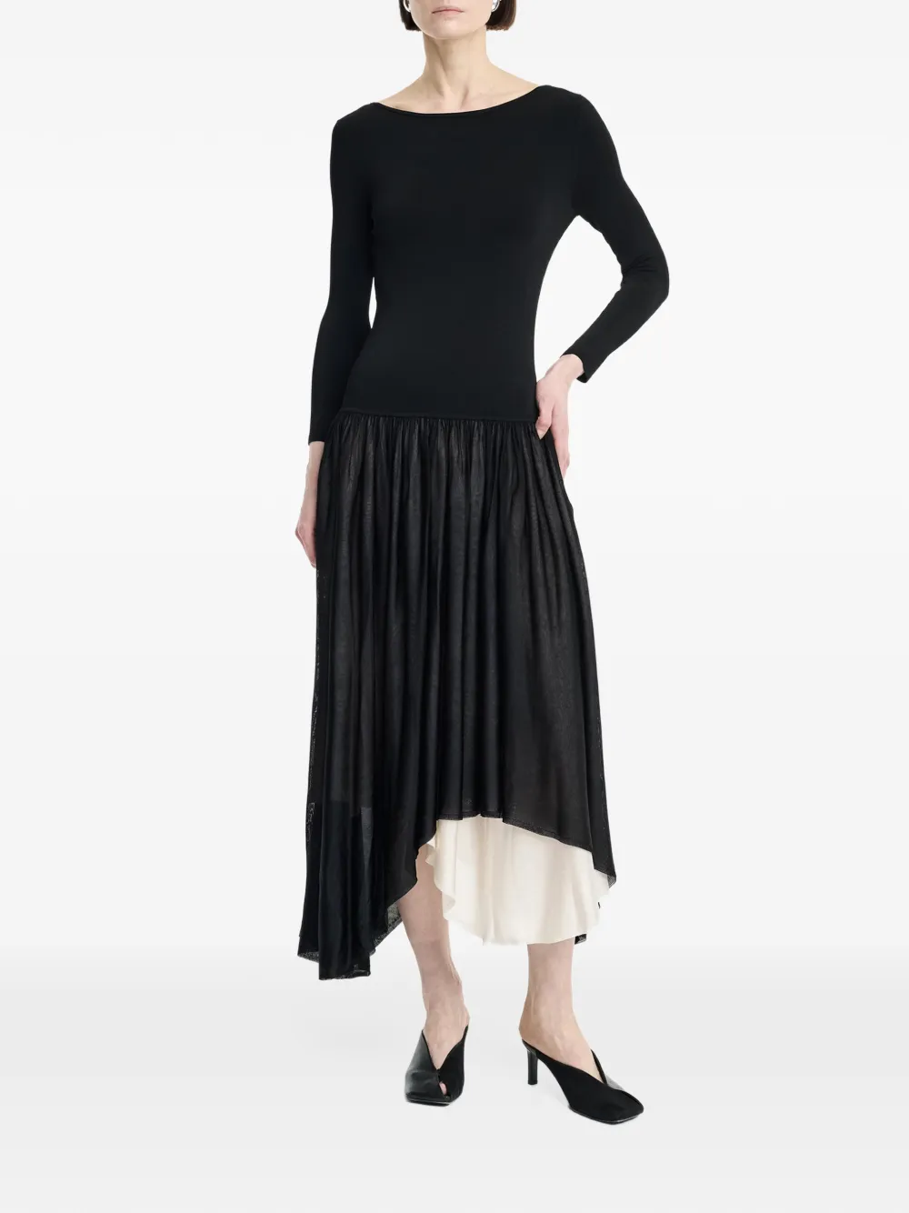 Maria McManus boat-neck asymmetric dress Zwart