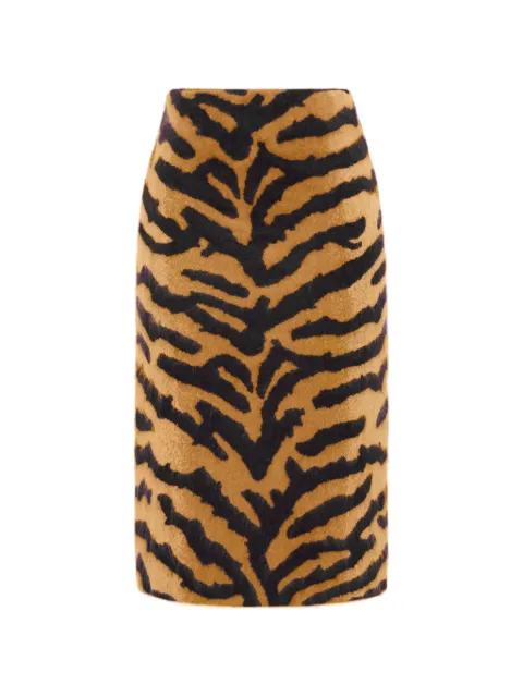 Adam Lippes Amari tiger-print cashmere midi straight skirt