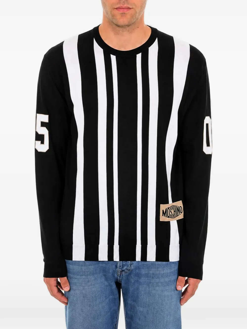 Moschino striped number-patch sweater Zwart