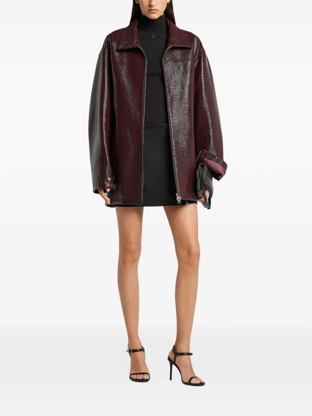 Courrèges zipped vinyl maxi coat Rood