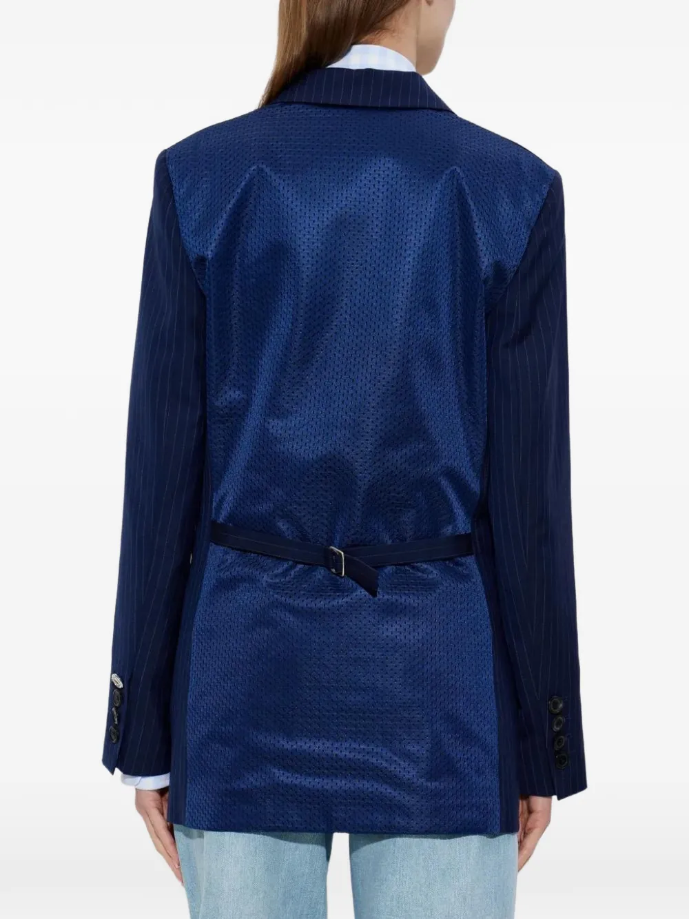 Moschino pinstripe-pattern wool jacket Blauw
