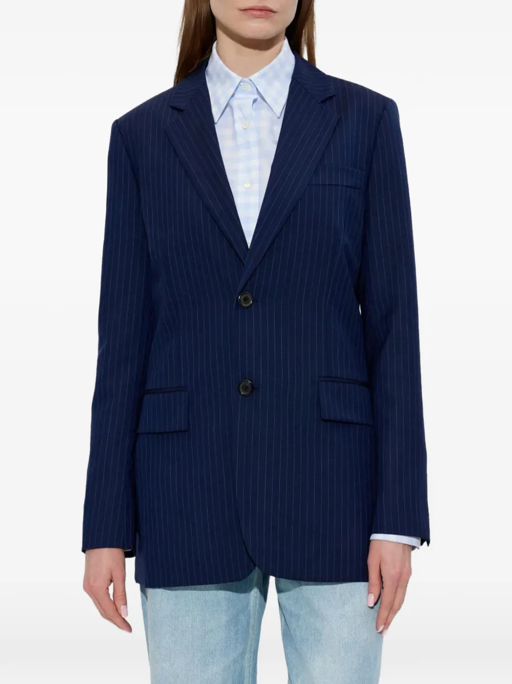 Moschino pinstripe-pattern wool jacket Blauw