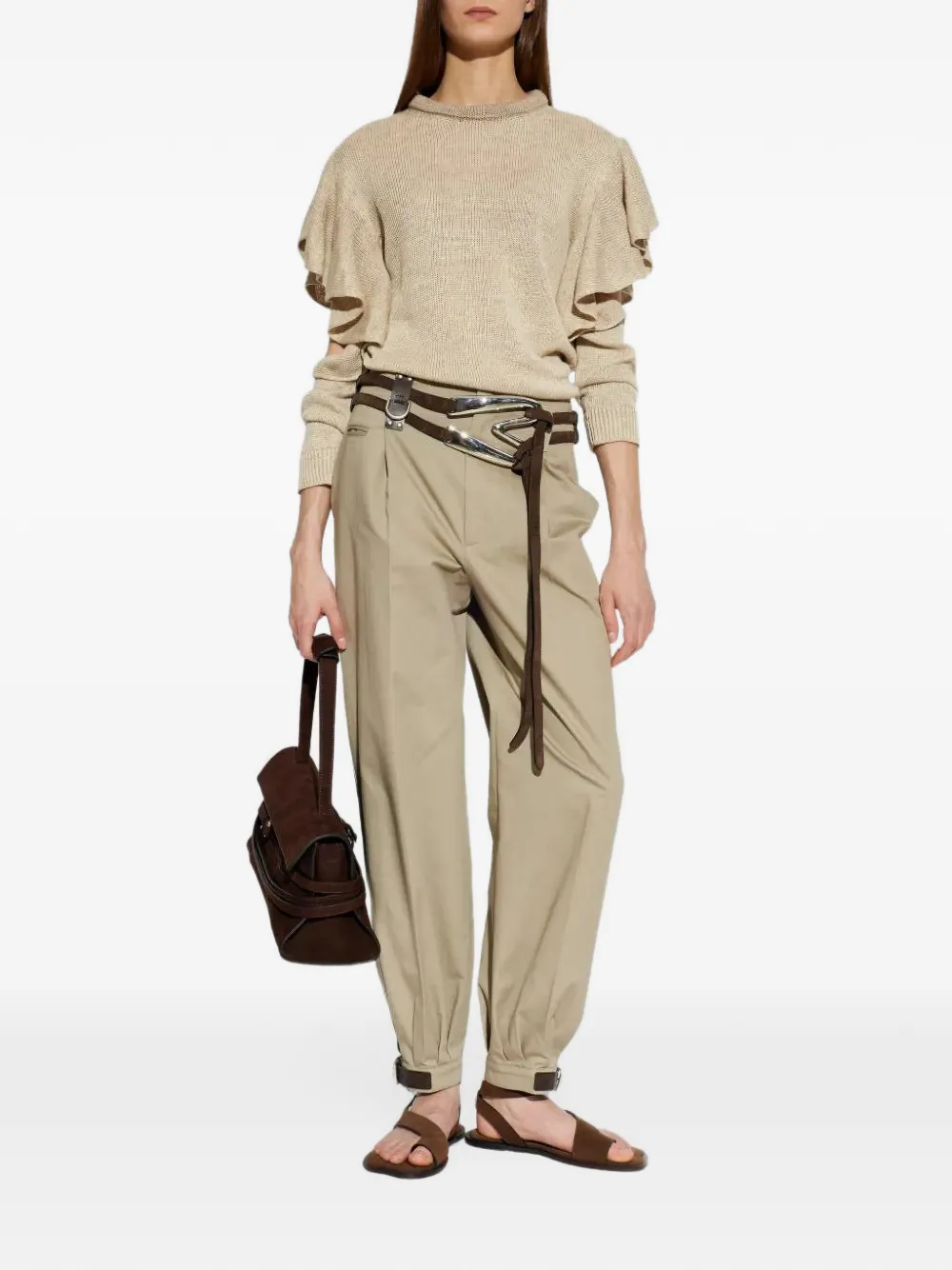 Moschino buckle-detail pleated trousers Beige