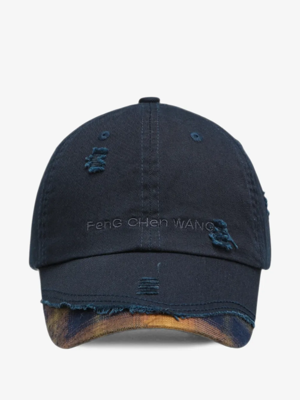 Feng Chen Wang 디스트레스드 체크 패널 야구 모자