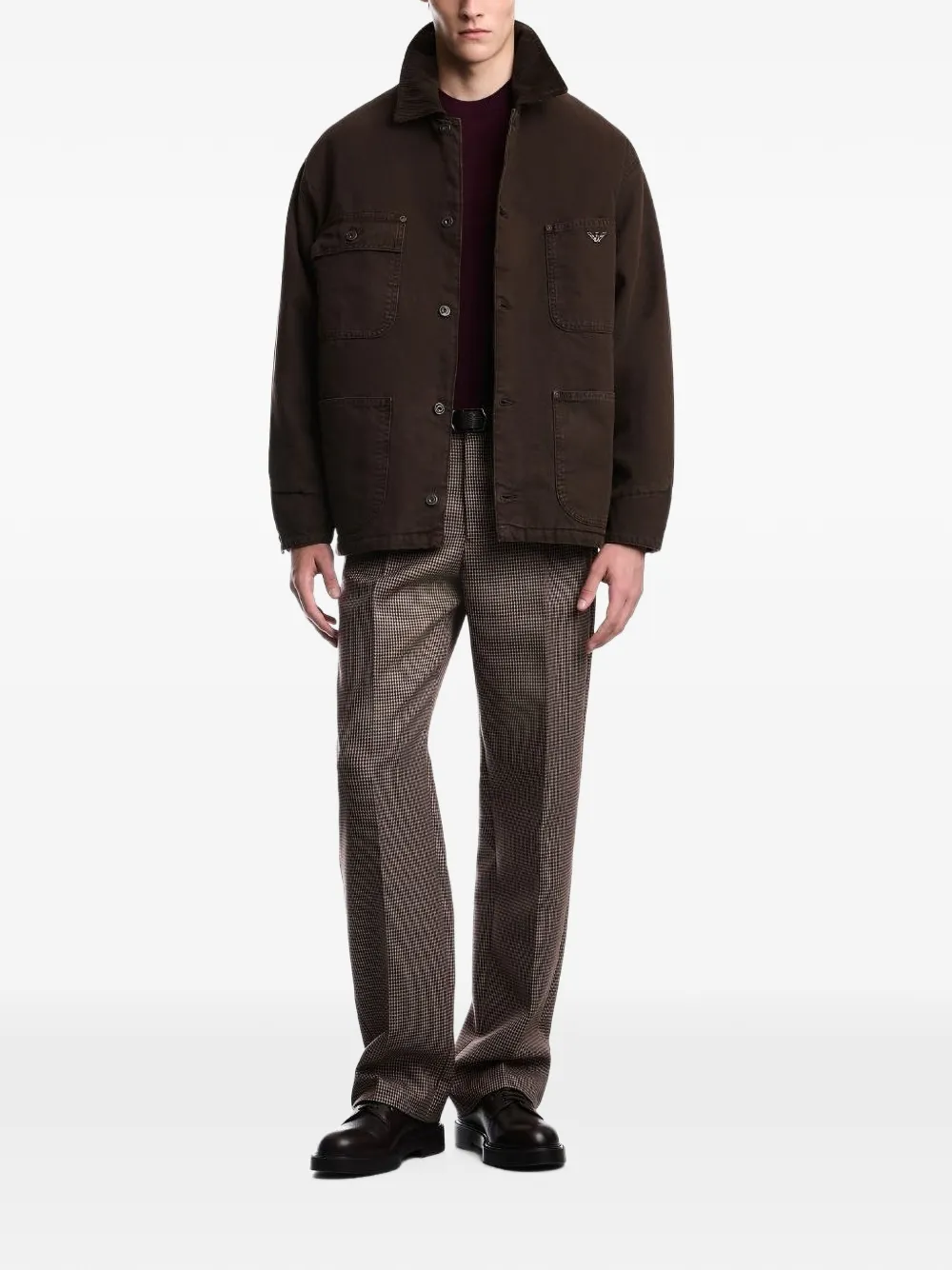 Emporio Armani cotton caban-coat with a corduroy collar and patch pockets Bruin