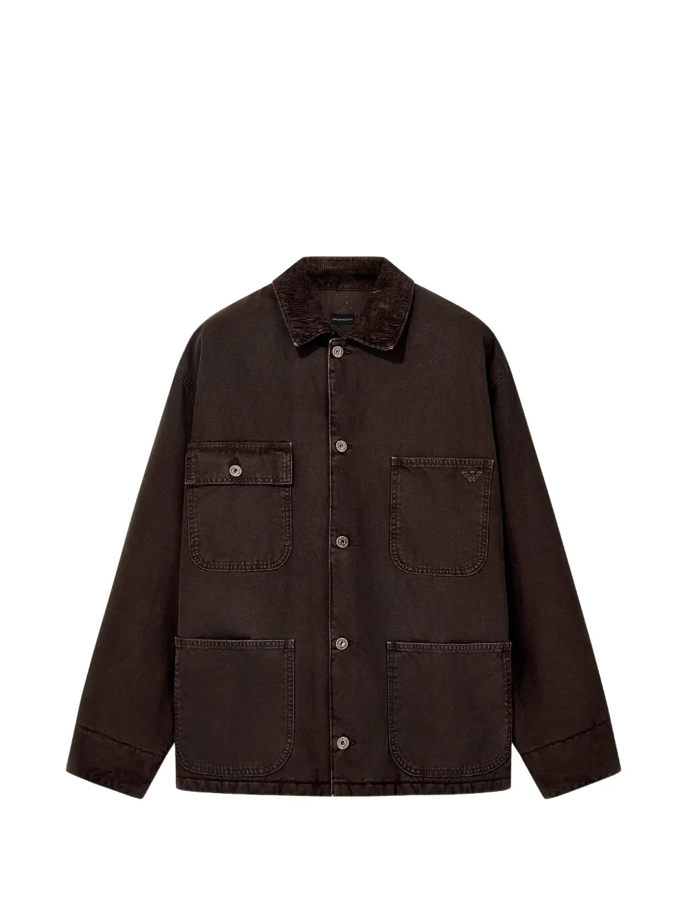 Emporio Armani cotton caban-coat with a corduroy collar and patch pockets - Marrone