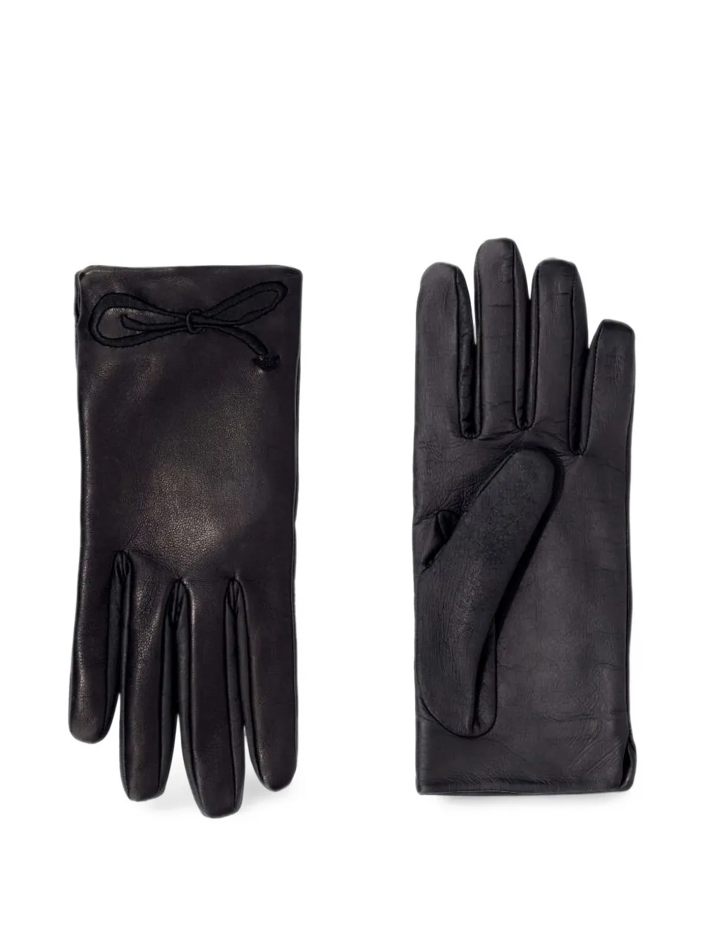 Emporio Armani gloves in nappa leather with embroidered bow and silk lining Zwart