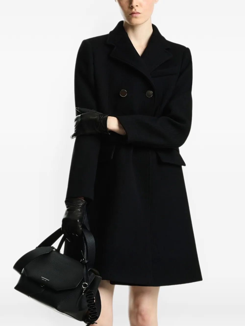 Emporio Armani gloves in nappa leather with embroidered bow and silk lining Zwart