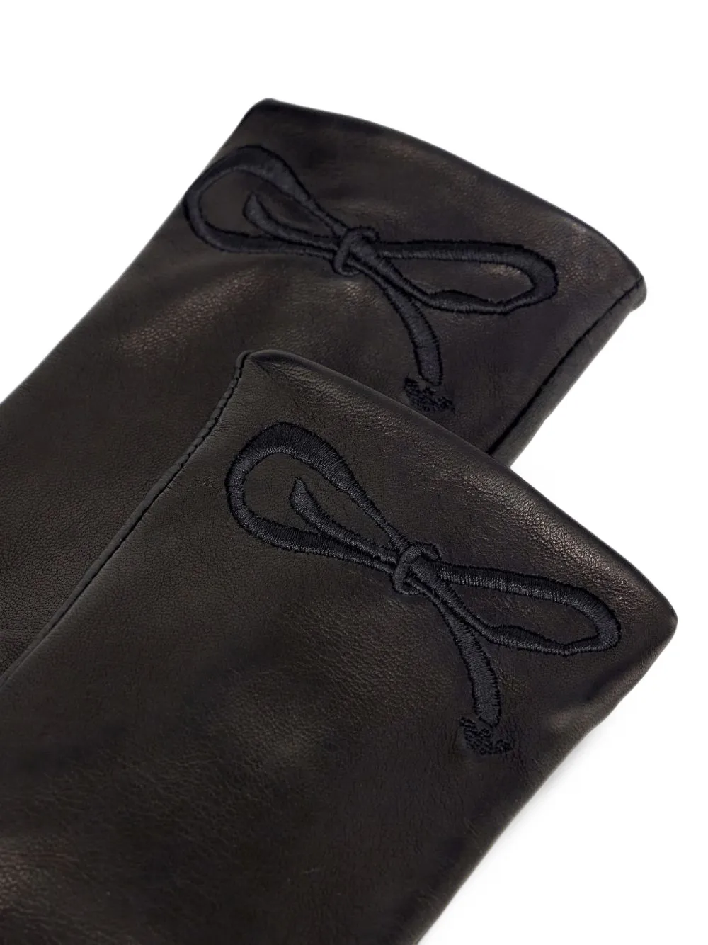Emporio Armani gloves in nappa leather with embroidered bow and silk lining Zwart