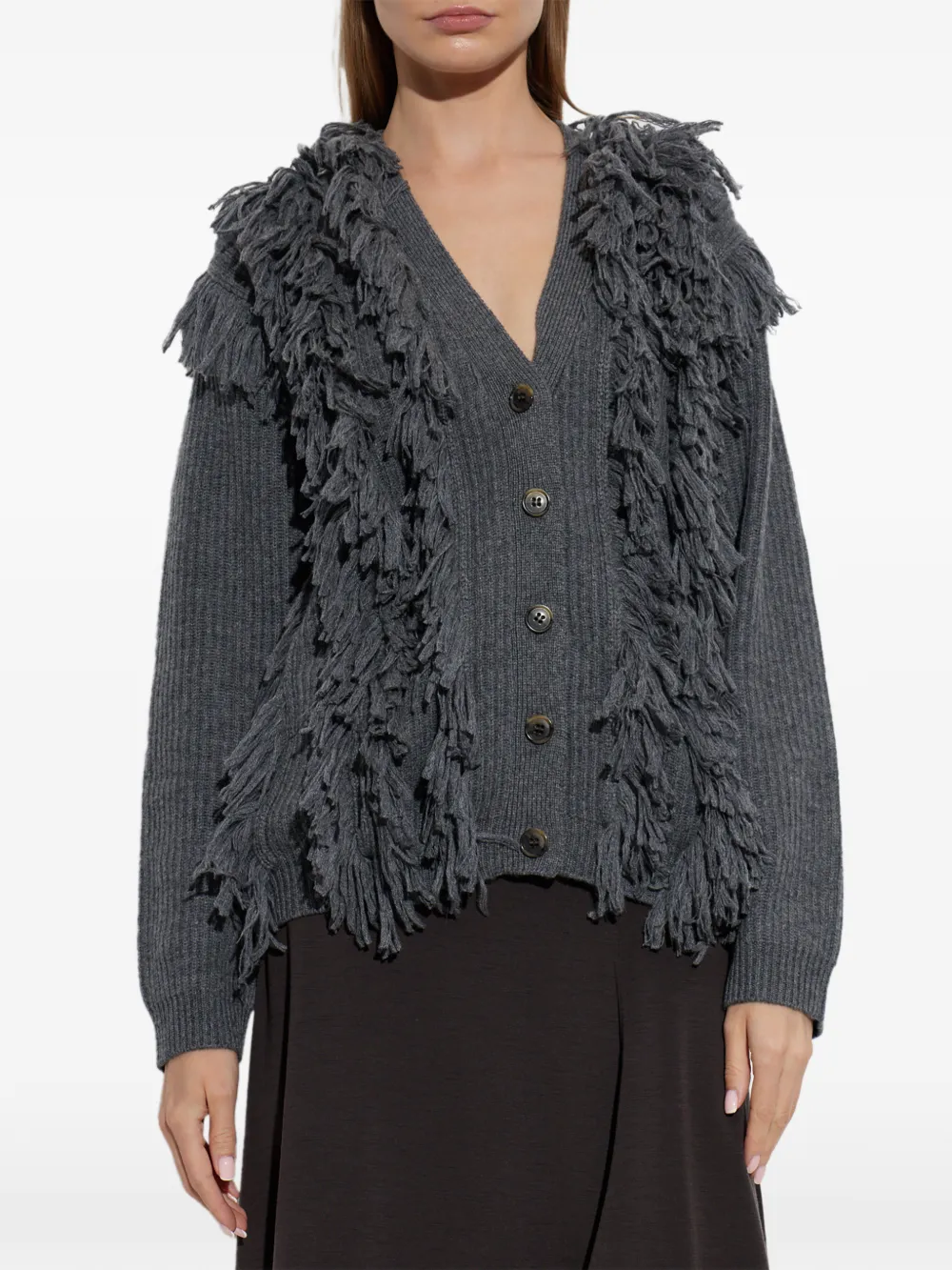 Lisa Yang Soreia fringe-trimmed cardigan Grijs