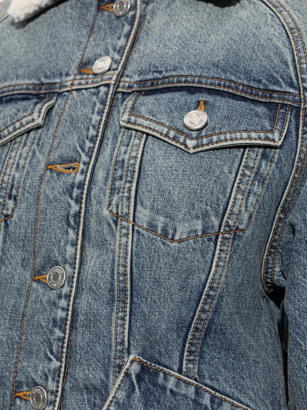 Balmain shearling-collar peplum denim jacket Blauw