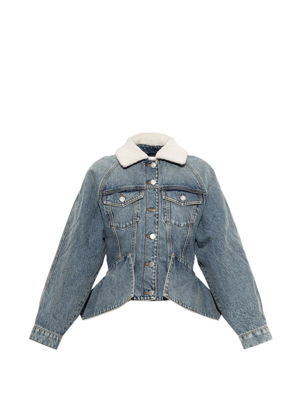 Balmain shearling-collar peplum denim jacket - Blu