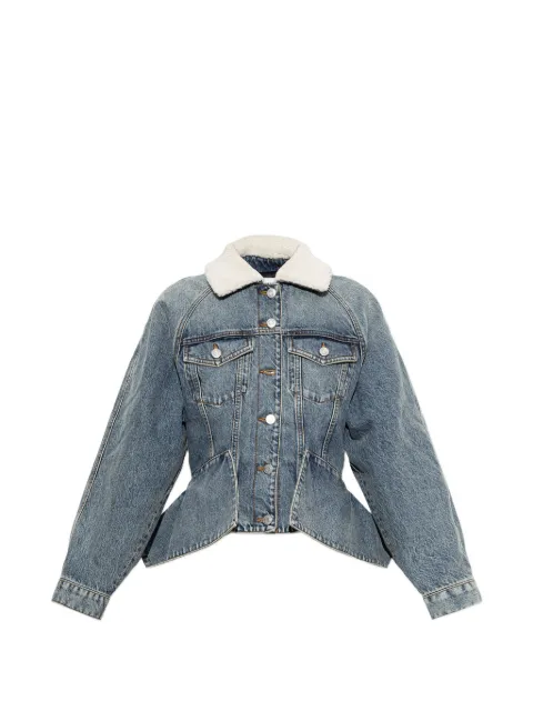 Balmain shearling-collar peplum denim jacket