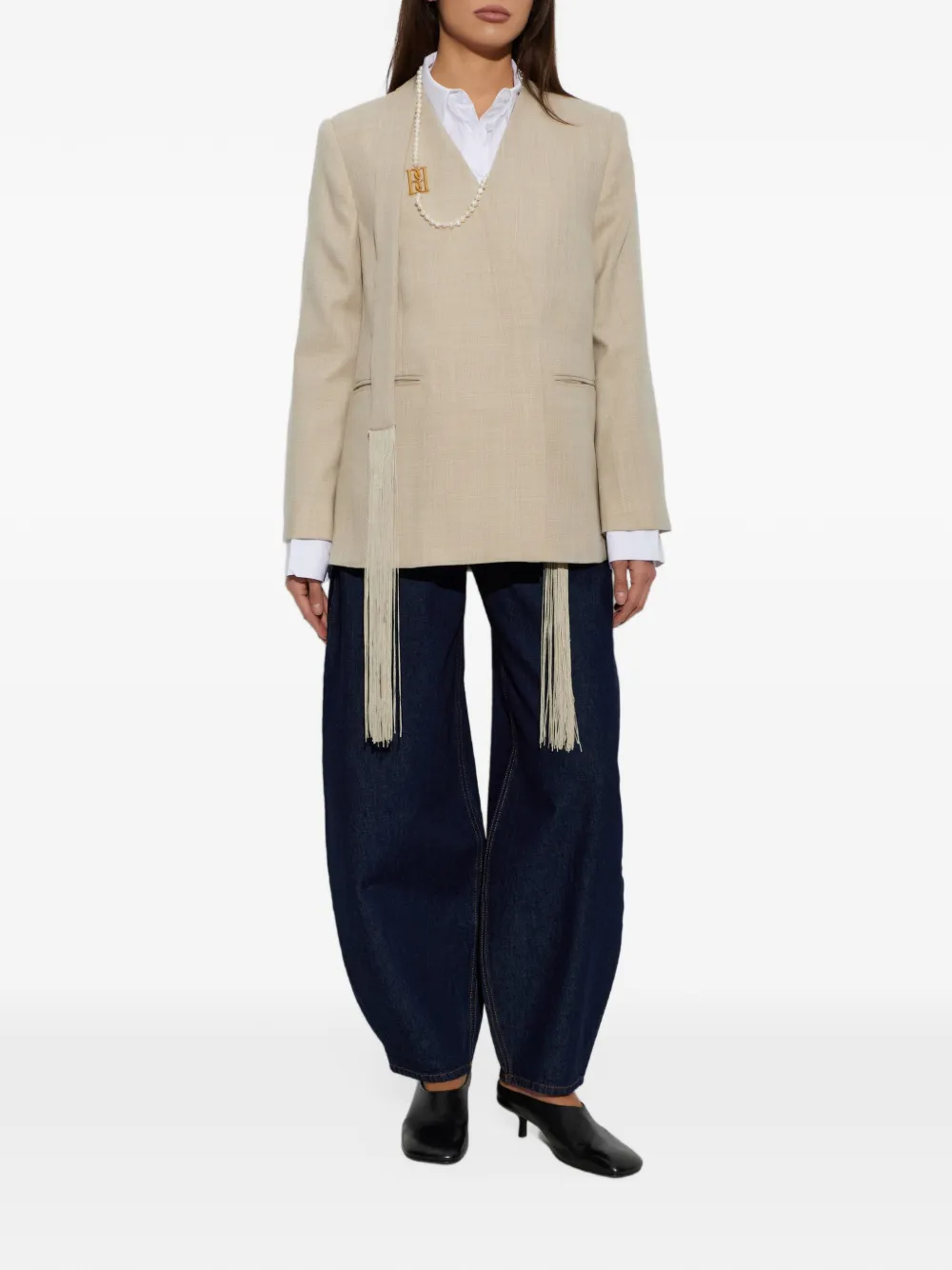By Malene Birger Emma fringed belted jacket Beige