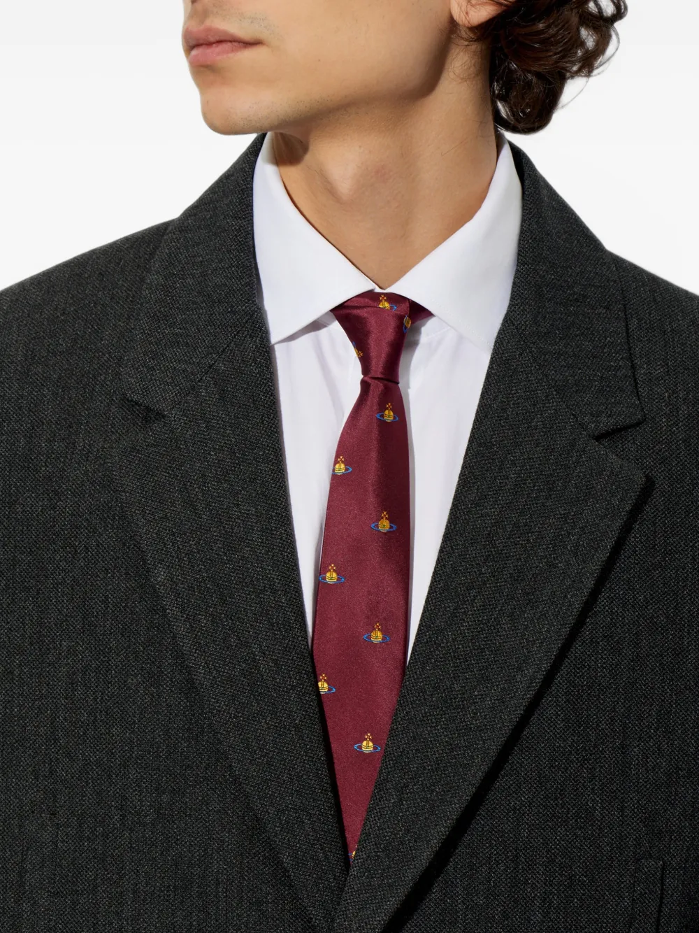 Vivienne Westwood Orb-embroidered silk tie Rood