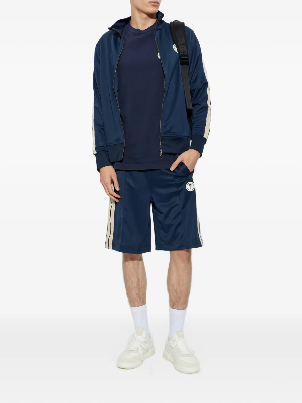 Palm Angels side-stripe logo-patch shorts Blauw