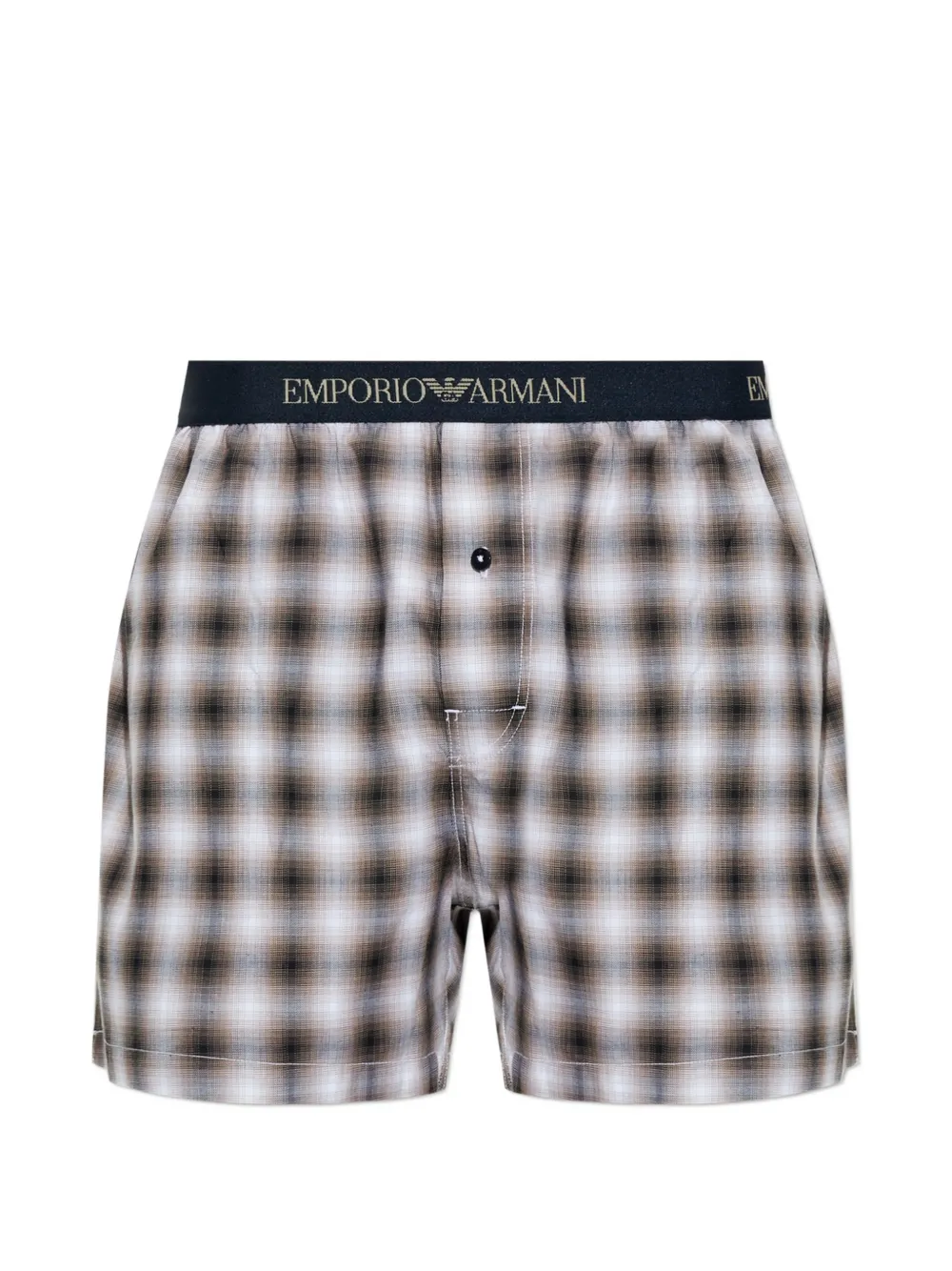 Emporio Armani Boxer a quadri con logo - Marrone