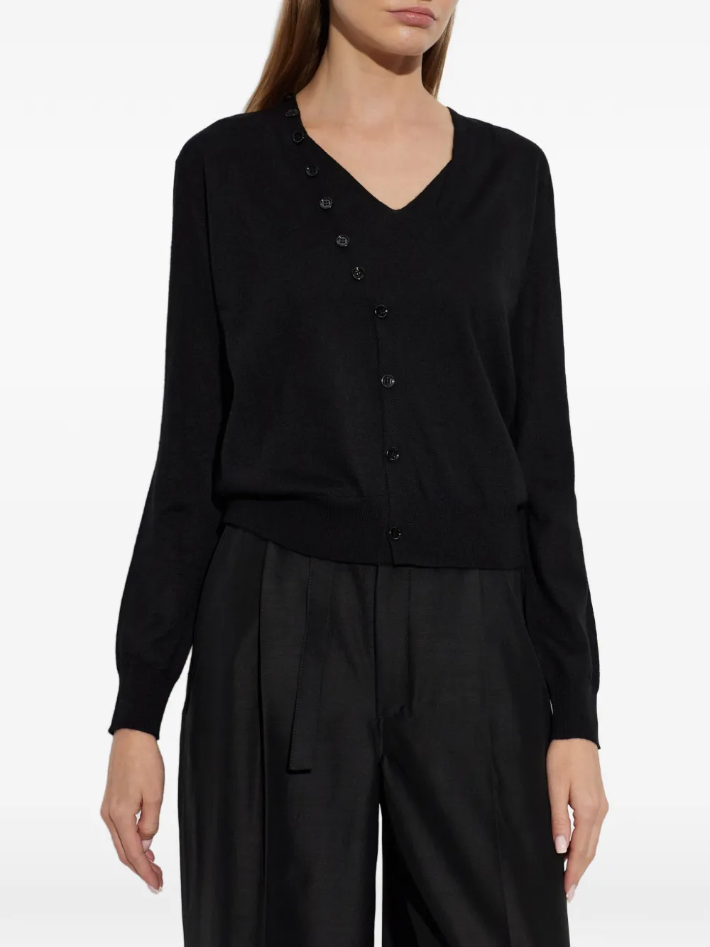 Lisa Yang asymmetric-buttoned V-neck cardigan Zwart