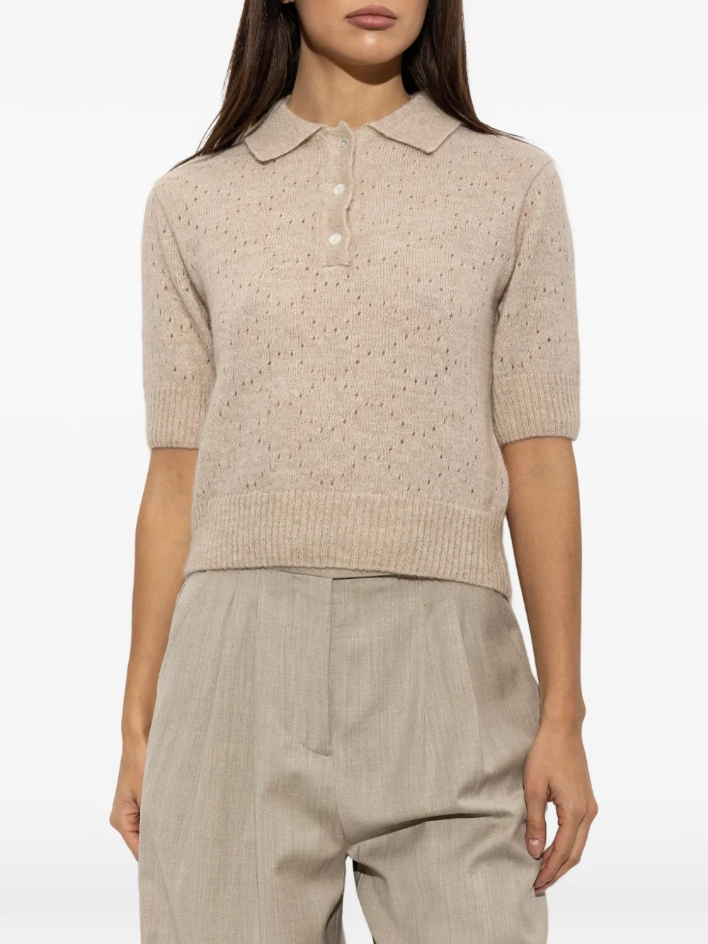 Paul & Shark perforated-knit polo top Beige