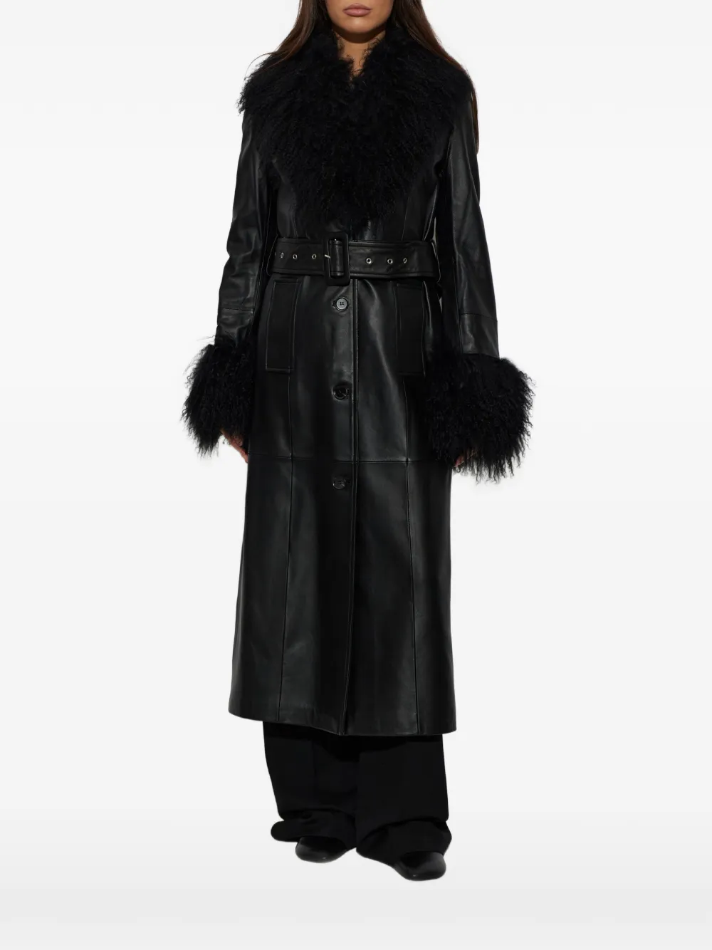 STAND STUDIO Monica leather coat Zwart