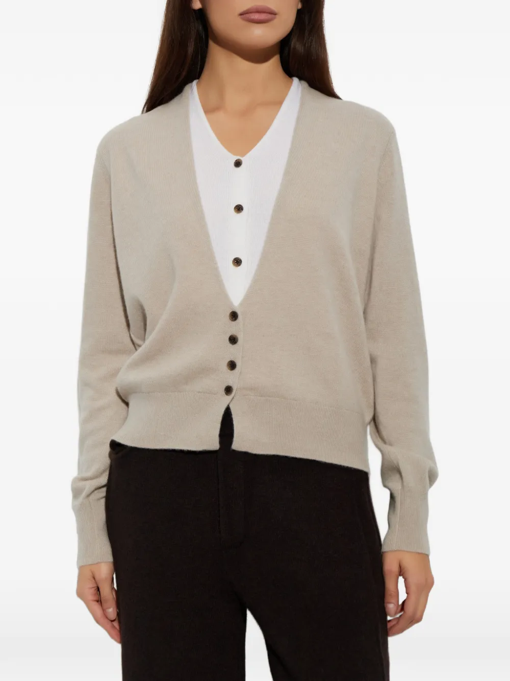 Lisa Yang Vani layered-effect button-down cardigan Beige