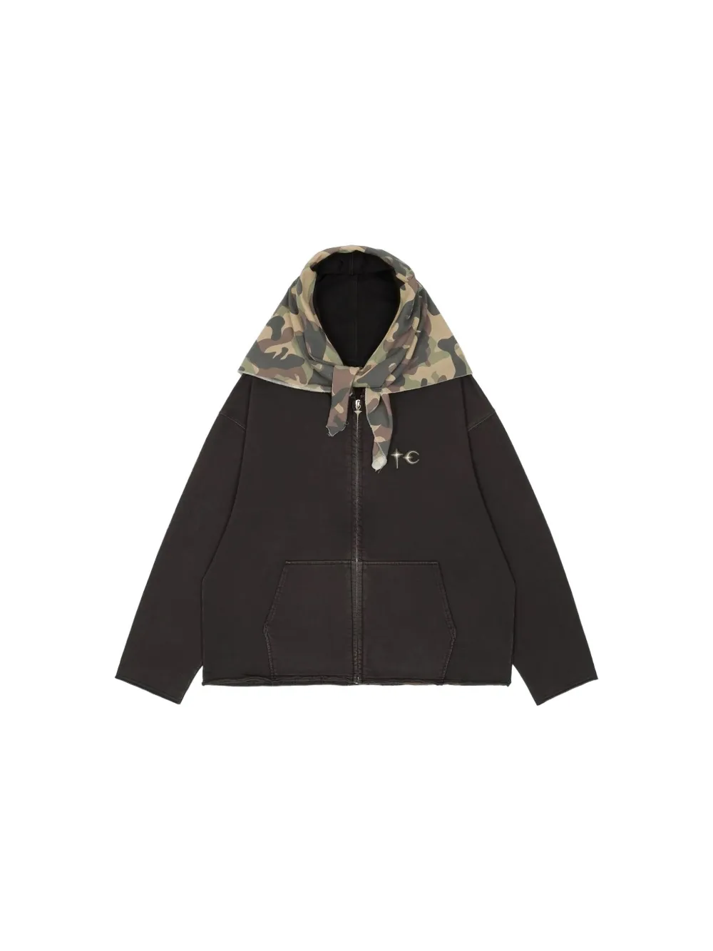THUG CLUB Creed scarf-detail hoodie Zwart
