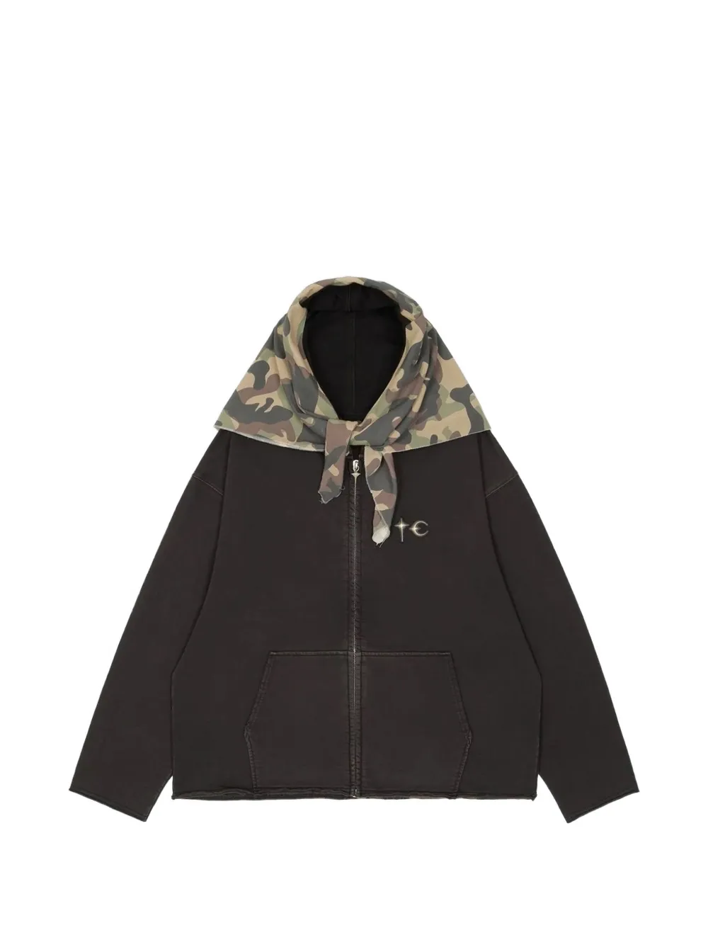 THUG CLUB Creed scarf-detail hoodie Zwart