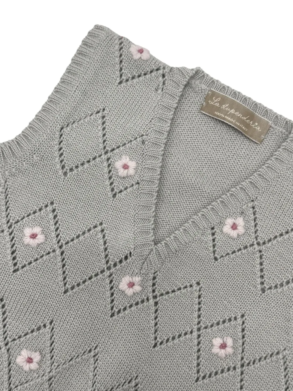 La Stupenderia diamond-knit embroidered vest Grijs