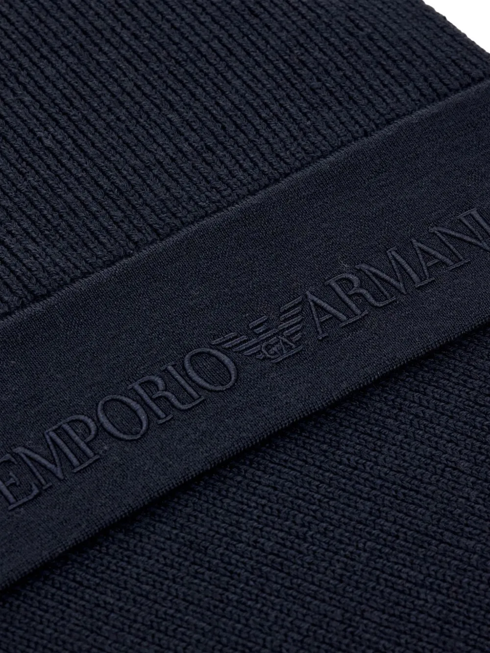 Emporio Armani ribbed virgin-wool scarf with an embossed logo Blauw