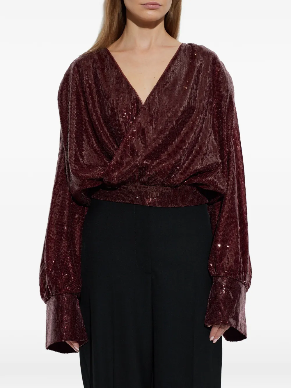 ROTATE BIRGER CHRISTENSEN Top met pailletten en V-hals Rood