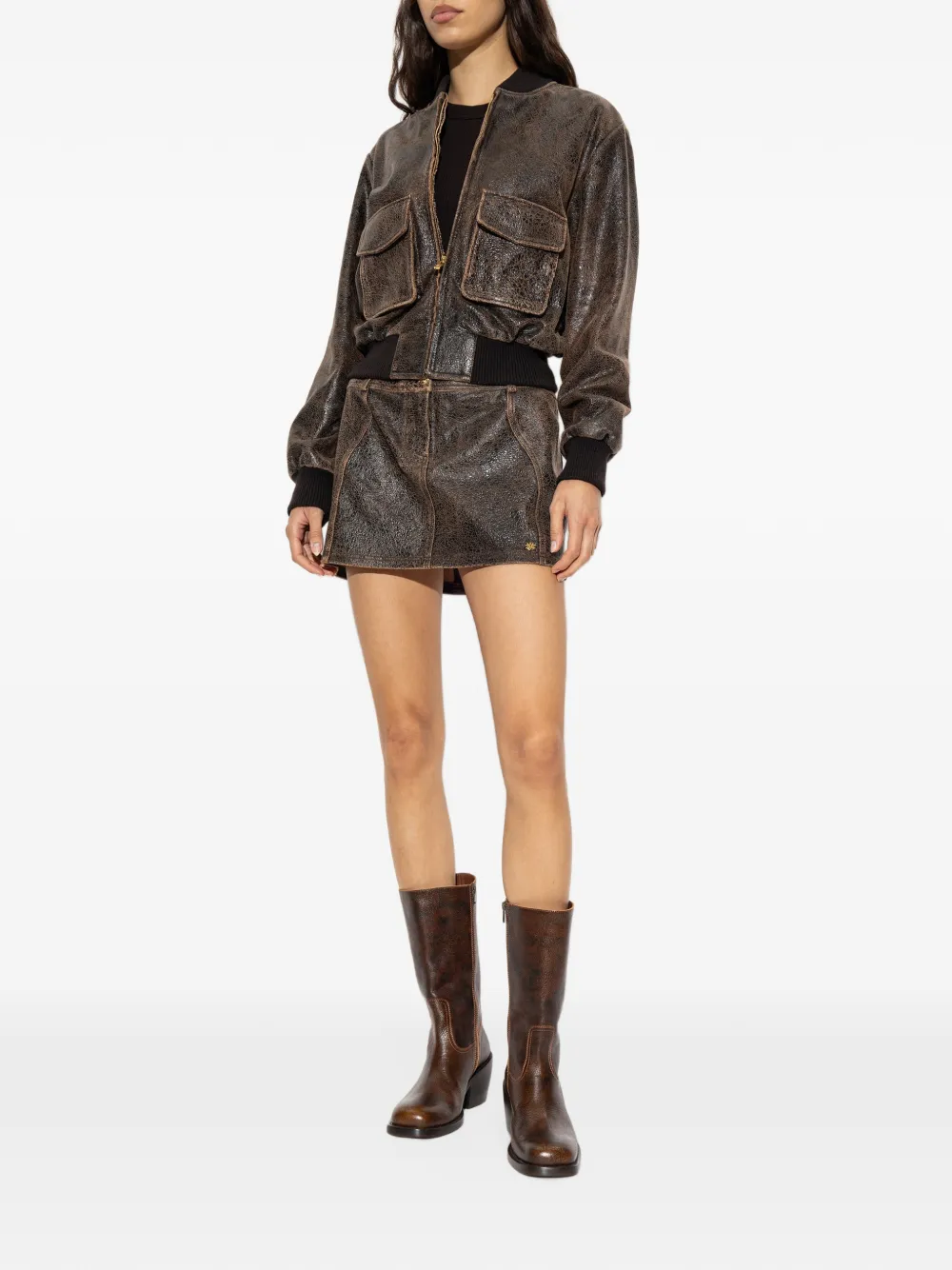 AMIRI Crackled leather bomber Bruin