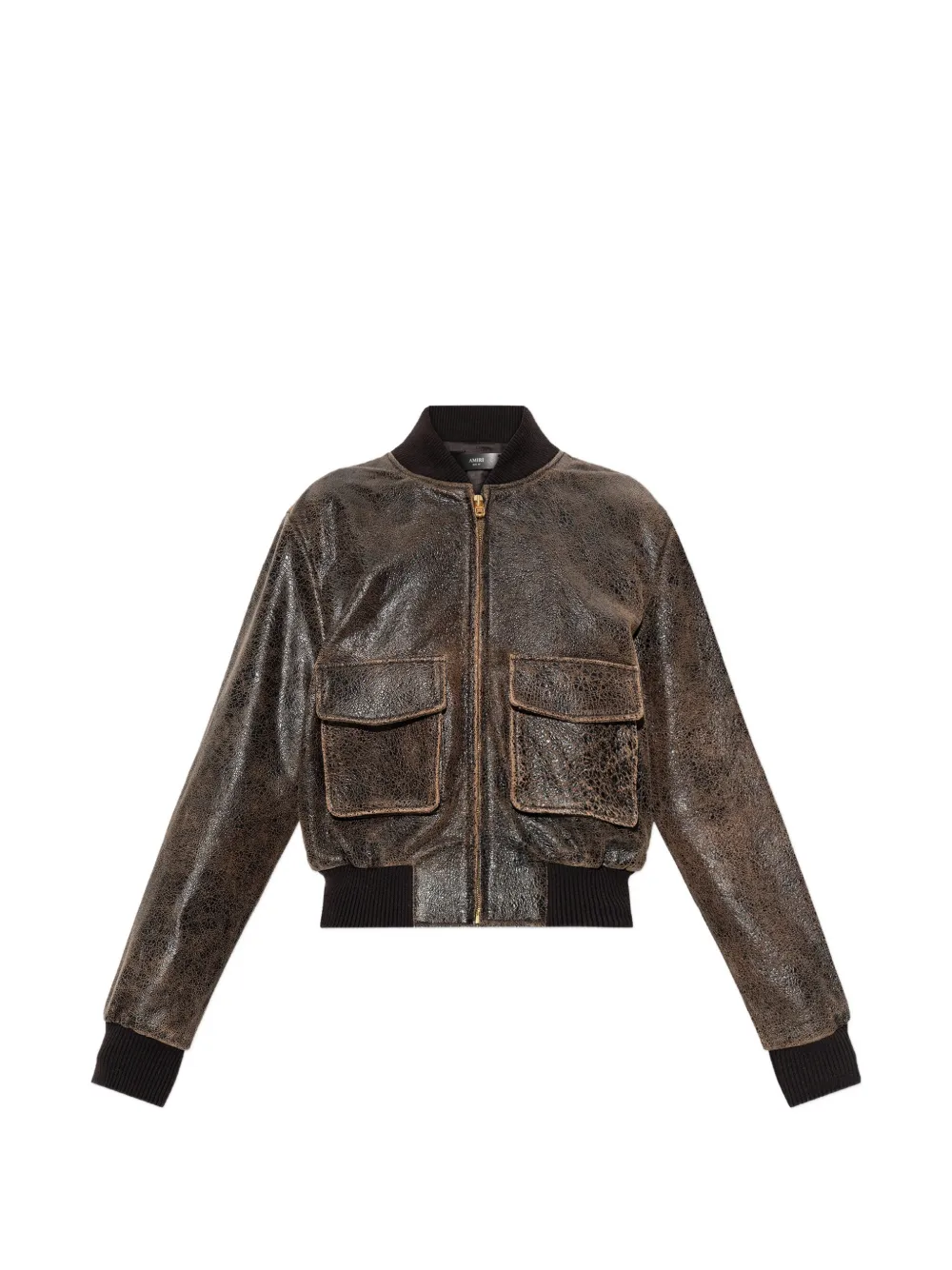 AMIRI Crackled leather bomber Bruin