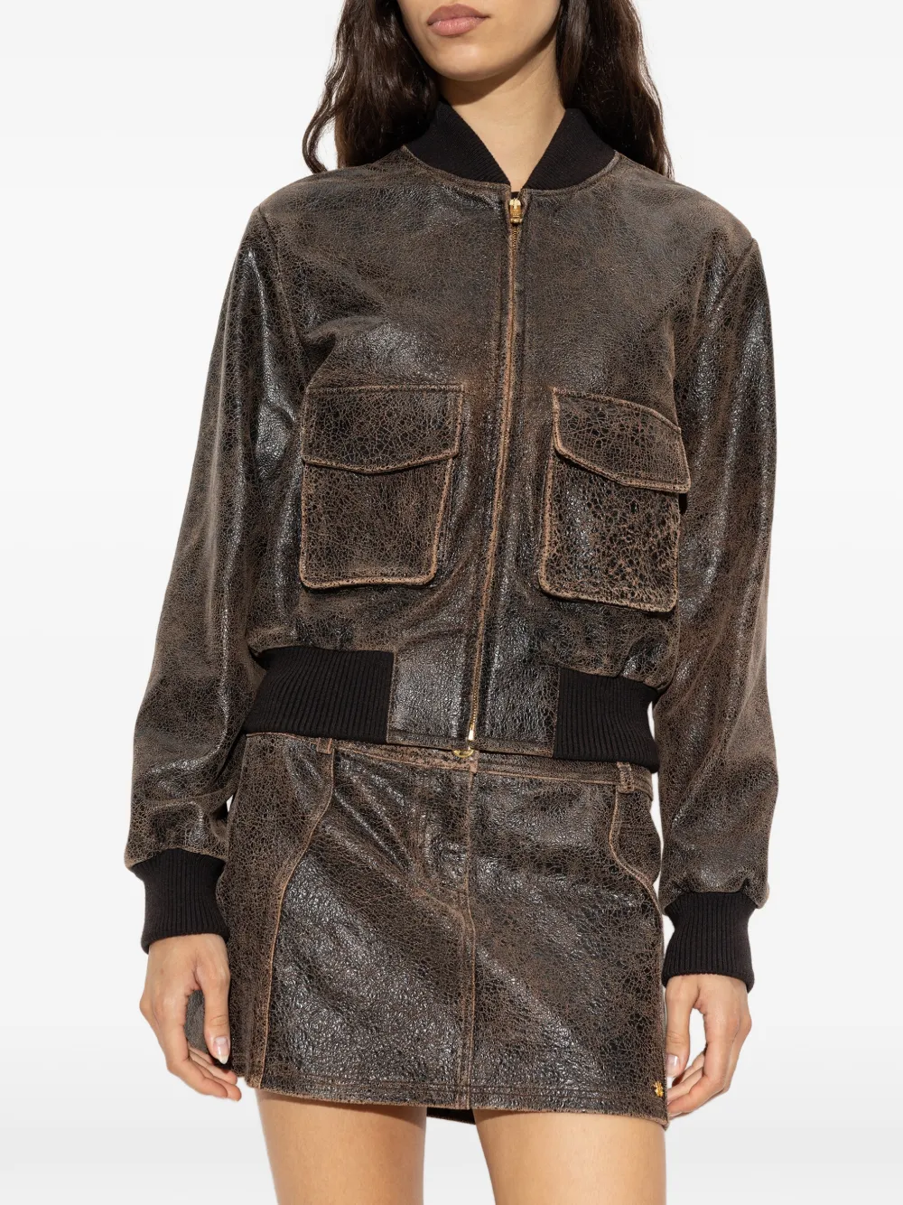 AMIRI Crackled leather bomber Bruin