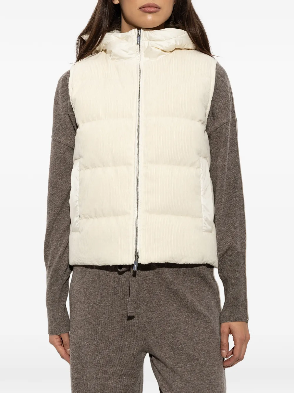 Paul & Shark corduroy-effect hooded gilet Beige