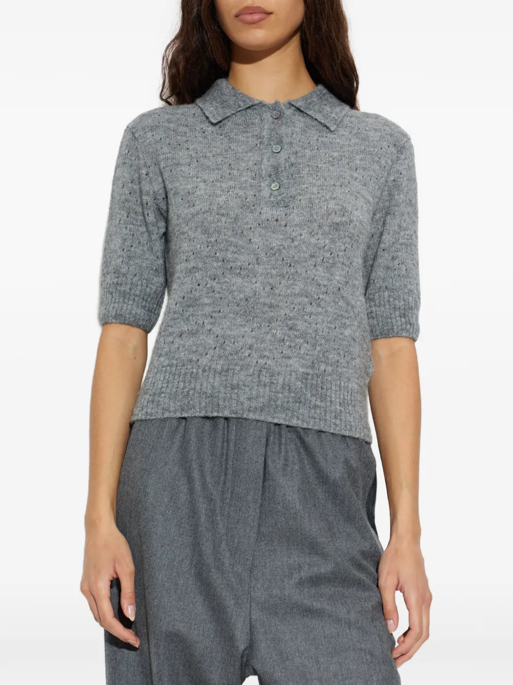 Paul & Shark perforated-knit polo top Grijs