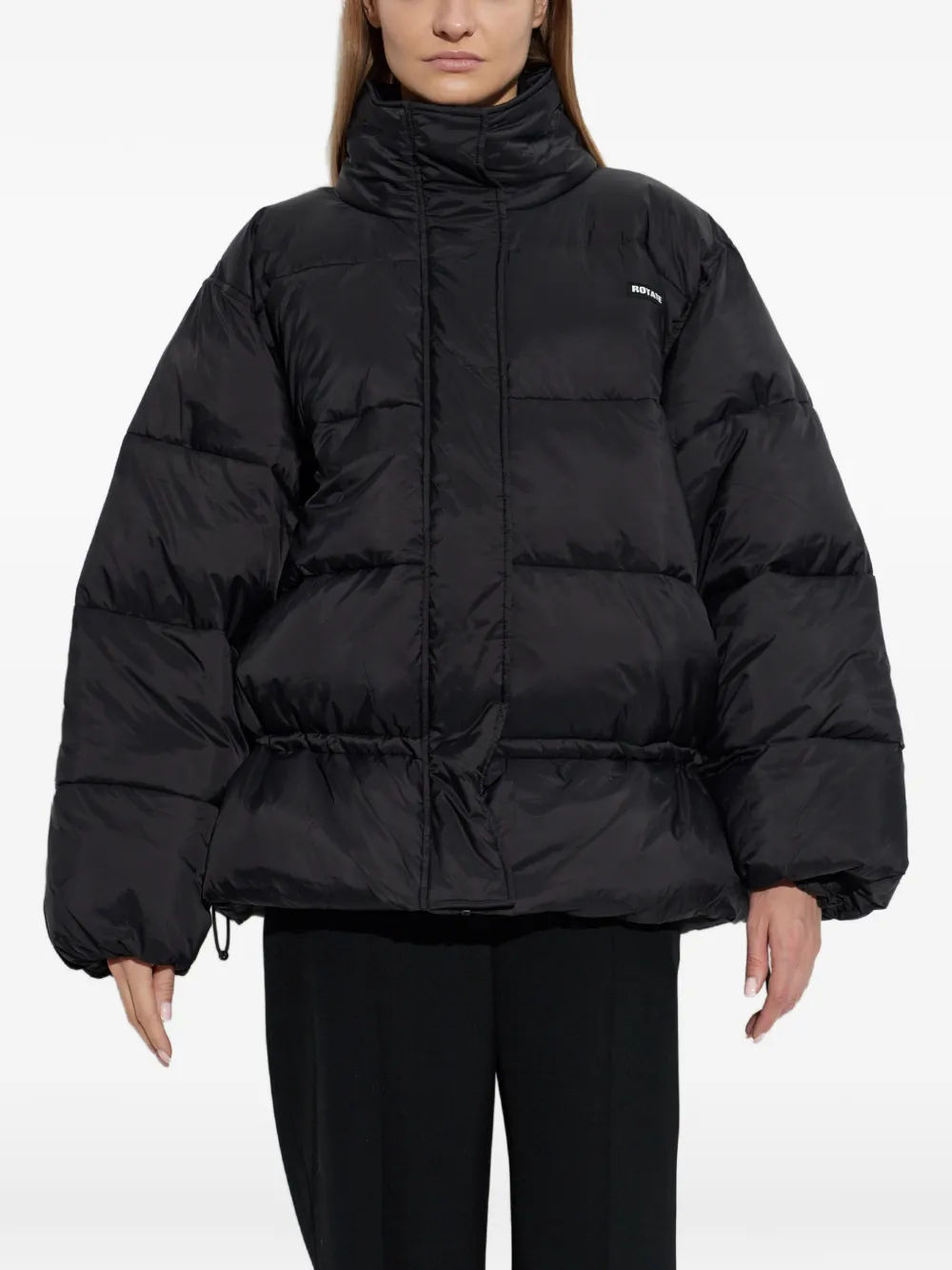 ROTATE BIRGER CHRISTENSEN Donsjack met peplum afwerking Zwart